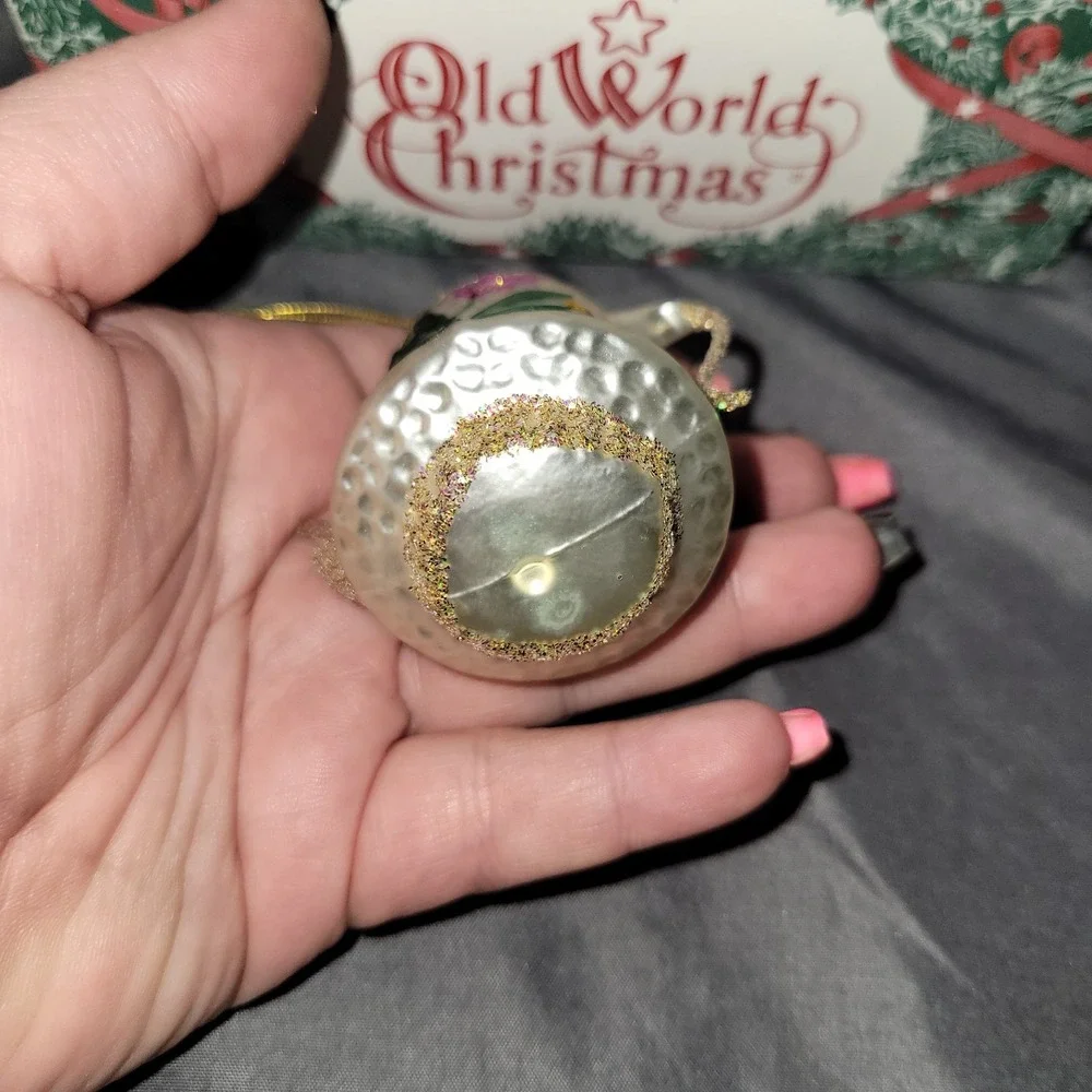 INGE-GLAS Teapot Bumpy floral Hand Blown Glass Christmas Ornament Vtg German